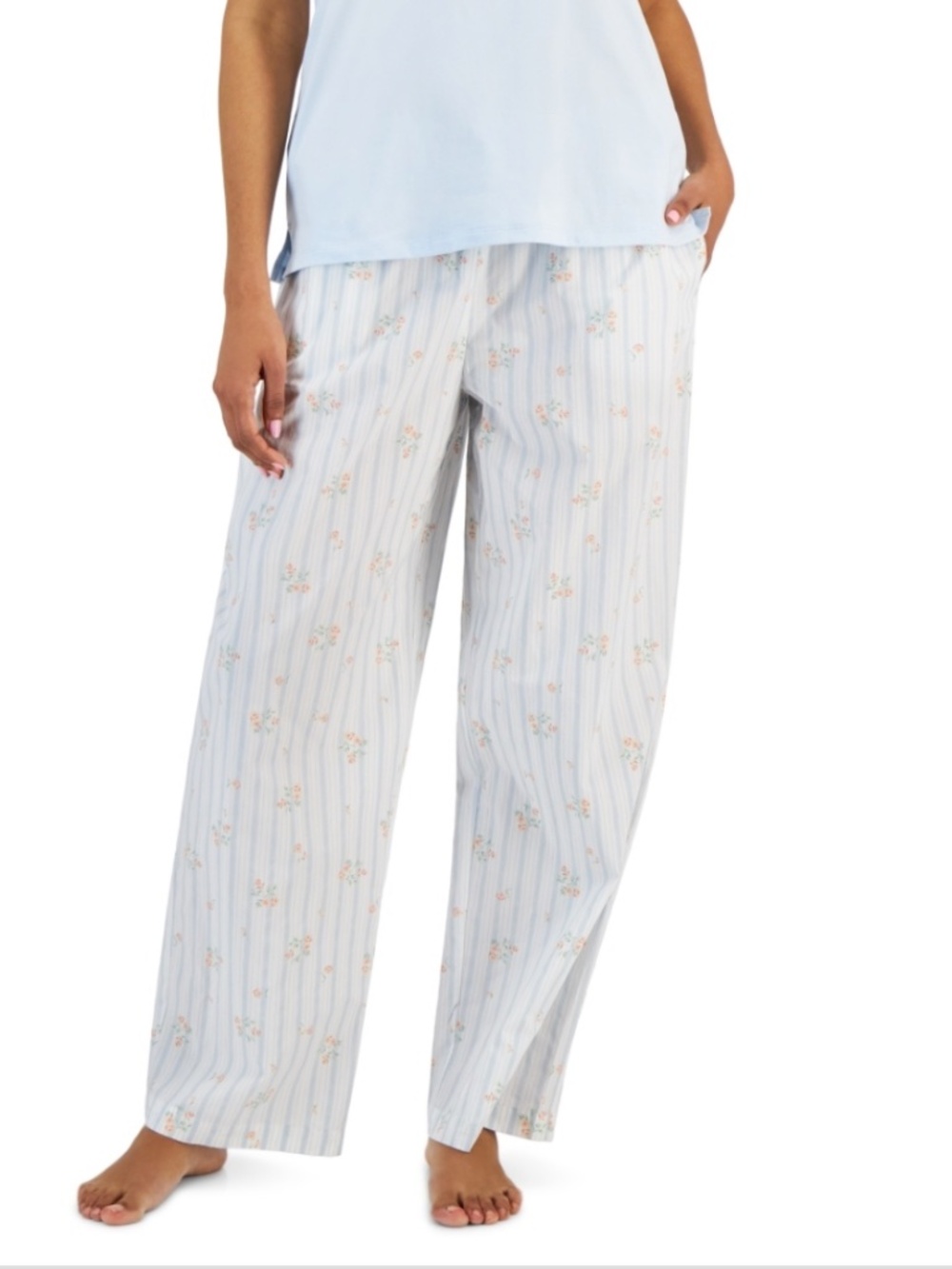 Charter Club Women's Woven Drawstring Pajama Pants, Stripe Floral 2XL